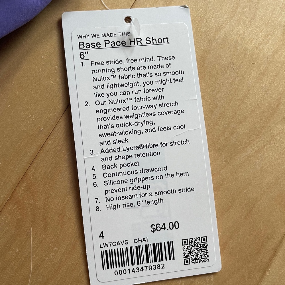 Lululemon base pace shorts 6” size 4 - Picture 4 of 5